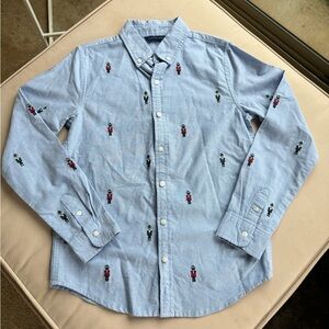 Janie and Jack Embroidered Nutcracker Christmas Oxford Cotton Button Down 11 12